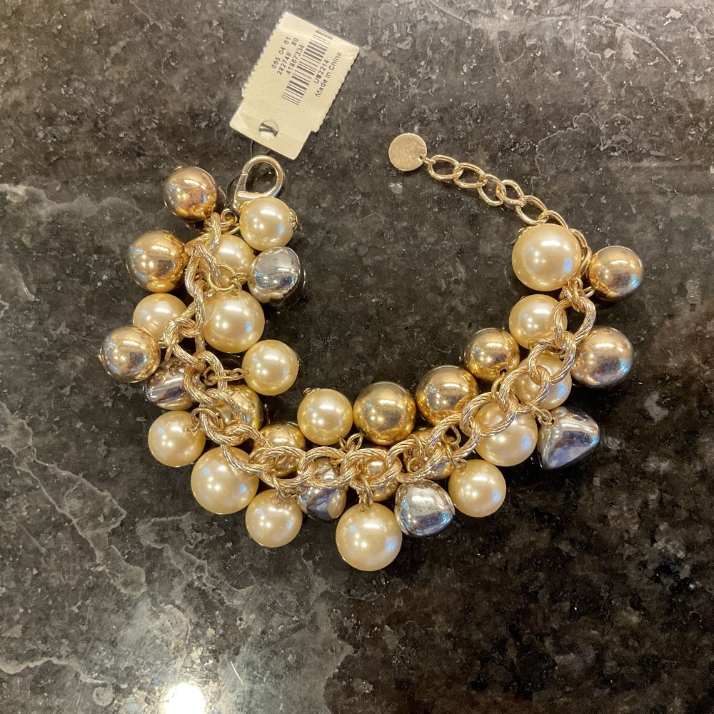 Pearl Silver and Gold Tone Beaded Bracelet